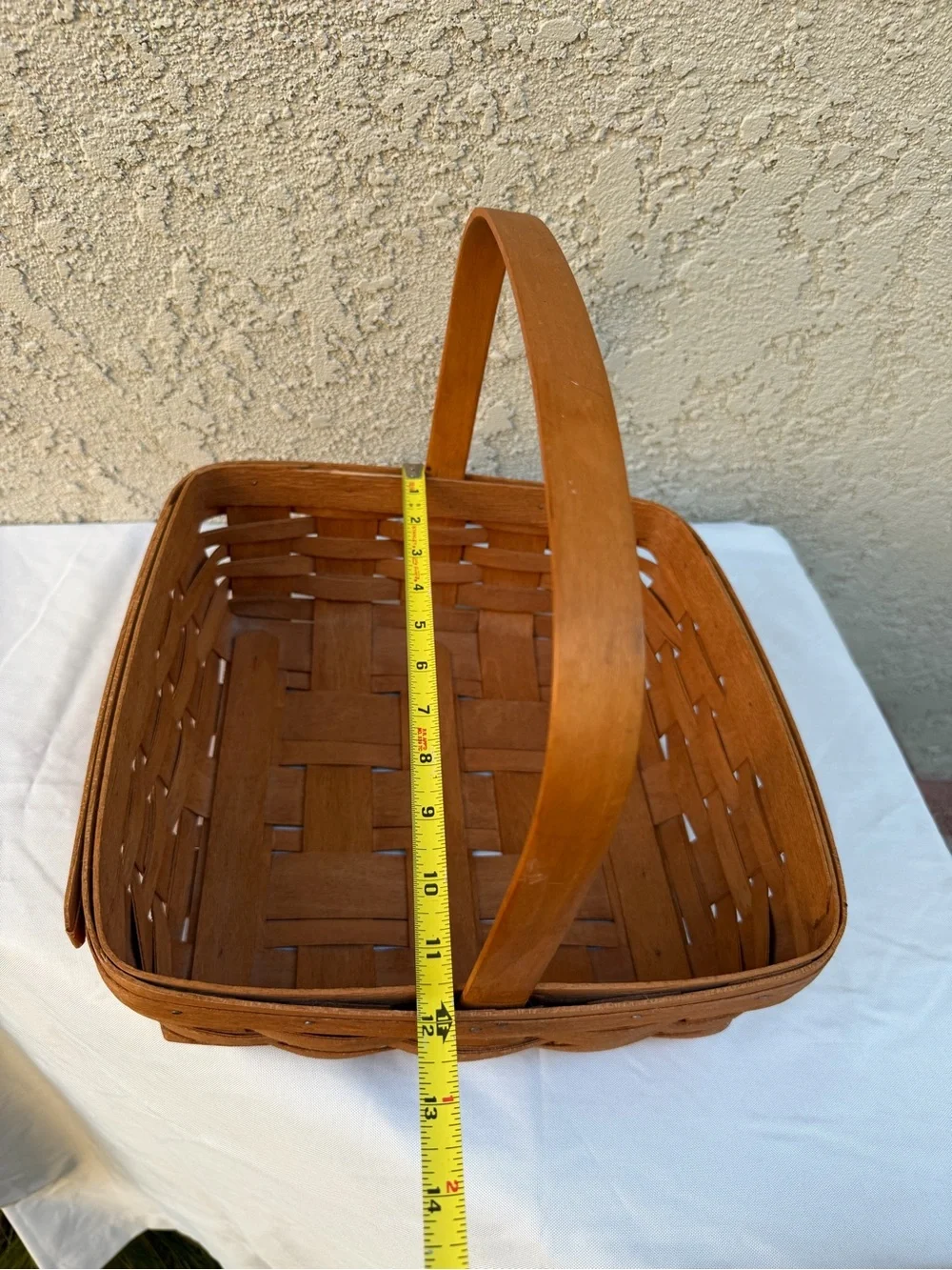 Longaberger 12” Pie Basket 1991 Square Basket with Stationary Handle